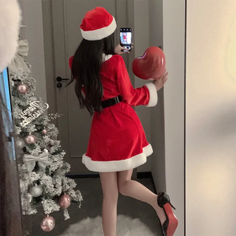 SD-6218 Christmas Slim Fit Sexy Suspender Velvet Uniform Suit