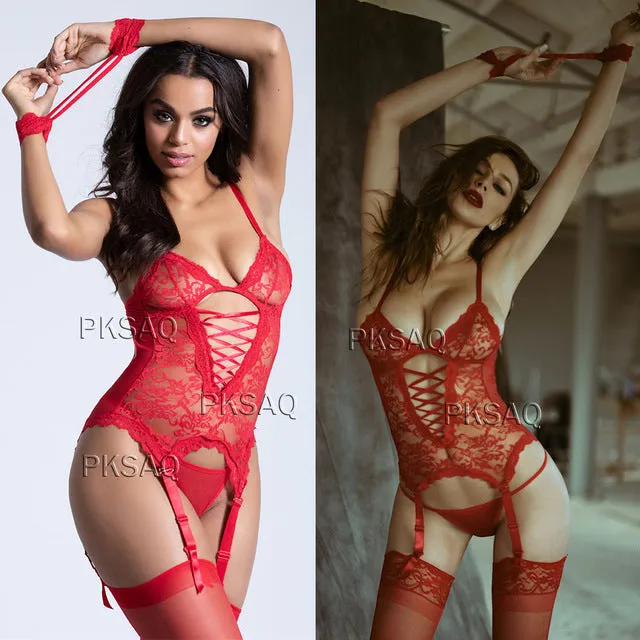 Sexy V-Neck Costumes catsuit underwear Erotic Open Crotch Bodystocking Teddy Lingerie Crotchless BabyDoll lingerie porno for sex