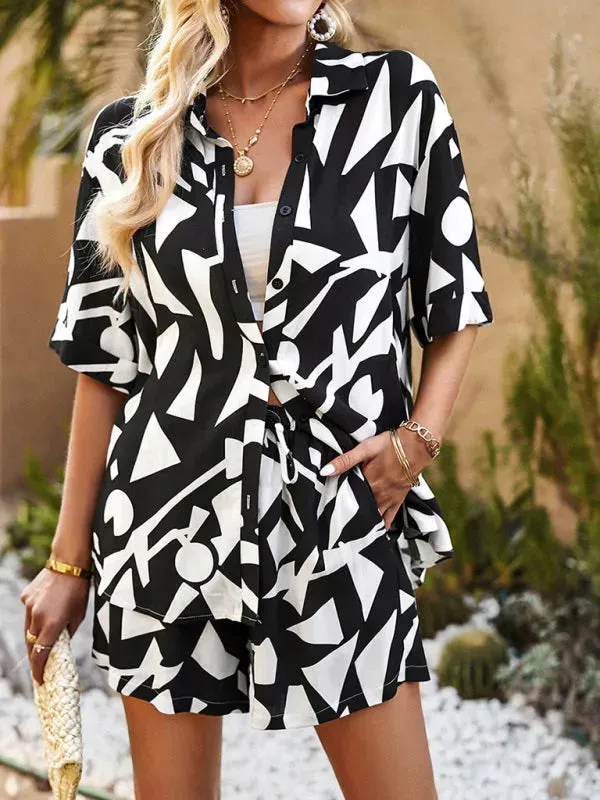 Trendy Women Abstract Summer Shorts Set
