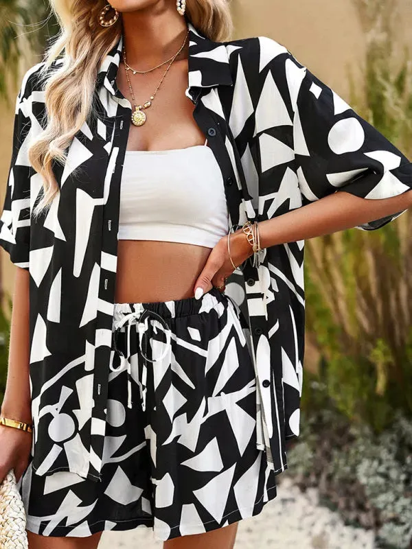 Trendy Women Abstract Summer Shorts Set