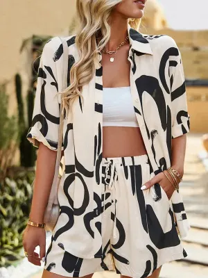 Trendy Women Abstract Summer Shorts Set