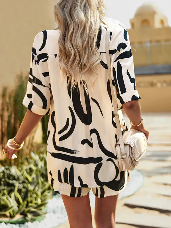 Trendy Women Abstract Summer Shorts Set