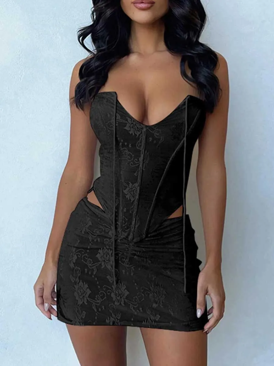 Two Piece Lace-up Skirt Set