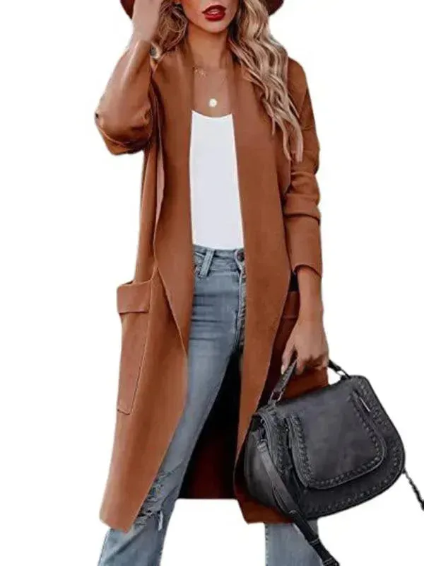 Women Casual Long Slim Woolen Overcoat