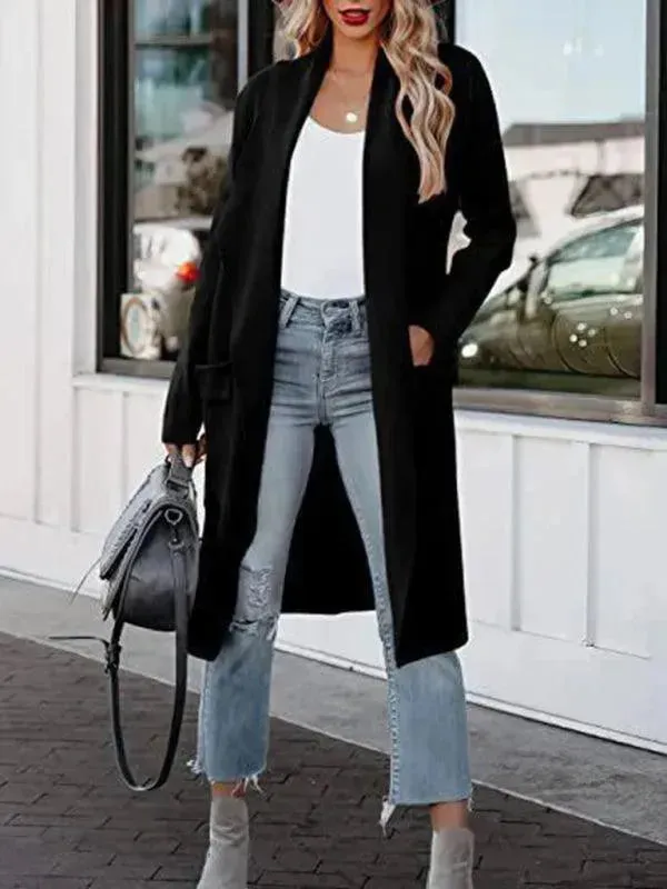 Women Casual Long Slim Woolen Overcoat