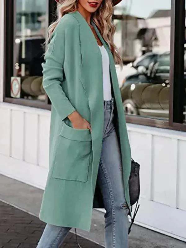 Women Casual Long Slim Woolen Overcoat
