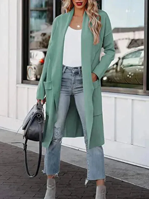 Women Casual Long Slim Woolen Overcoat