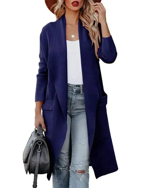 Women Casual Long Slim Woolen Overcoat