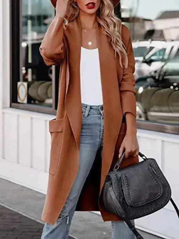 Women Casual Long Slim Woolen Overcoat