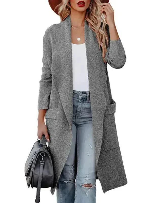 Women Casual Long Slim Woolen Overcoat