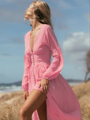 Women V-Neck Tunic Maxi Dress