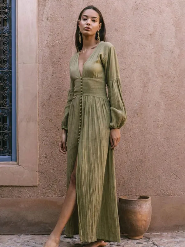 Women V-Neck Tunic Maxi Dress