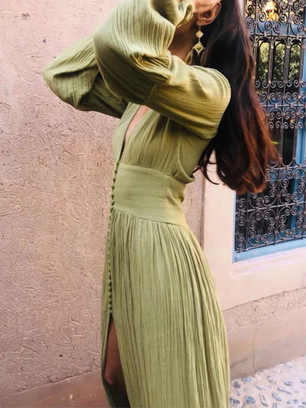 Women V-Neck Tunic Maxi Dress