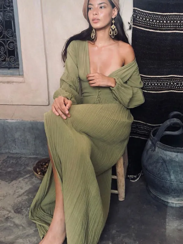 Women V-Neck Tunic Maxi Dress