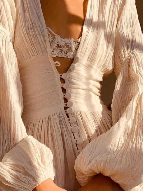 Women V-Neck Tunic Maxi Dress
