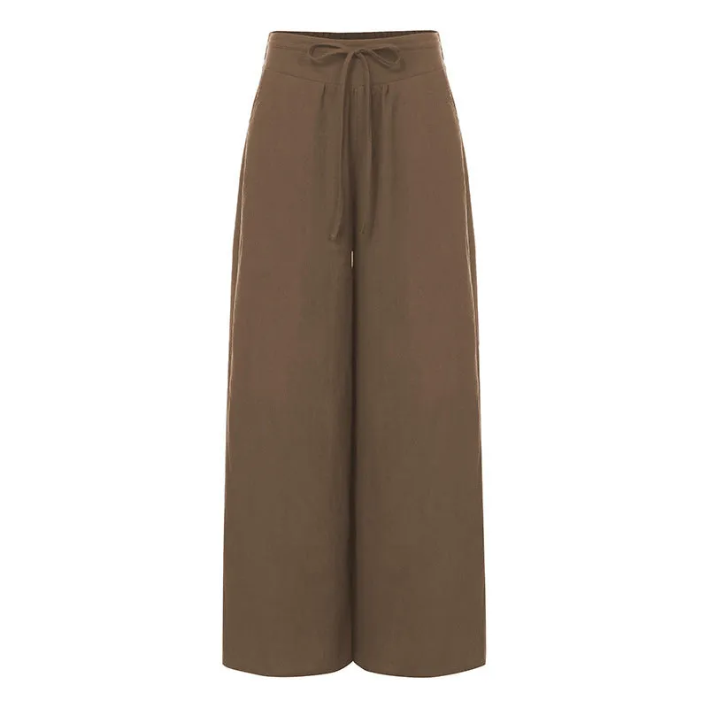 Women's Cotton Trousers Wide Leg Pants High Waist Casual Pants