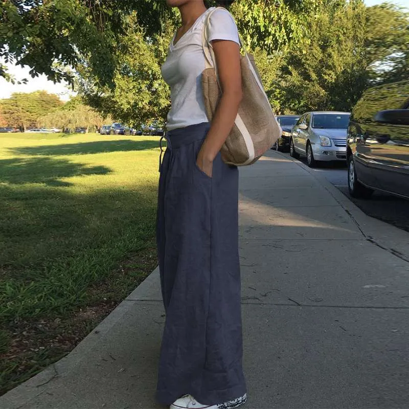 Women's Cotton Trousers Wide Leg Pants High Waist Casual Pants