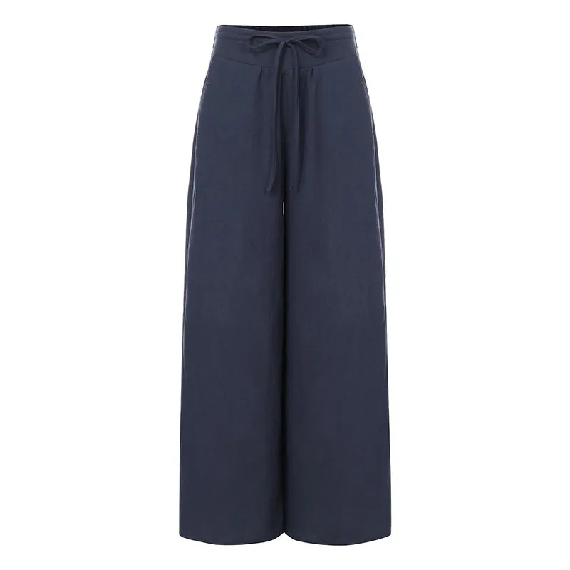 Women's Cotton Trousers Wide Leg Pants High Waist Casual Pants