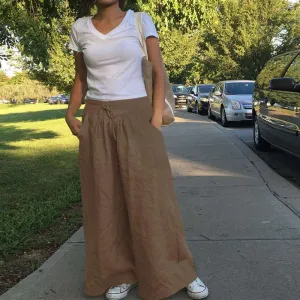 Women's Cotton Trousers Wide Leg Pants High Waist Casual Pants