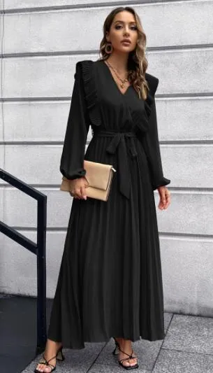 Women's Pleated Polyester Maxi Dress