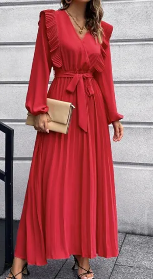 Women's Pleated Polyester Maxi Dress