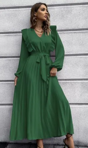 Women's Pleated Polyester Maxi Dress