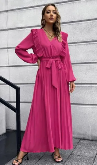 Women's Pleated Polyester Maxi Dress