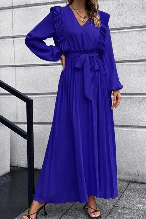 Women's Pleated Polyester Maxi Dress