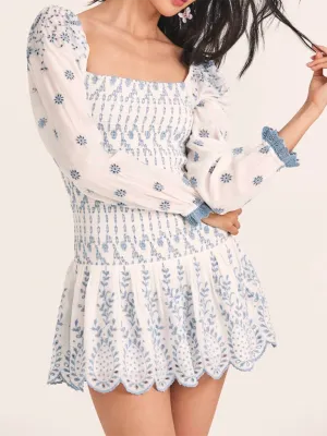Women's Porcelain Embroidered Mini Dress